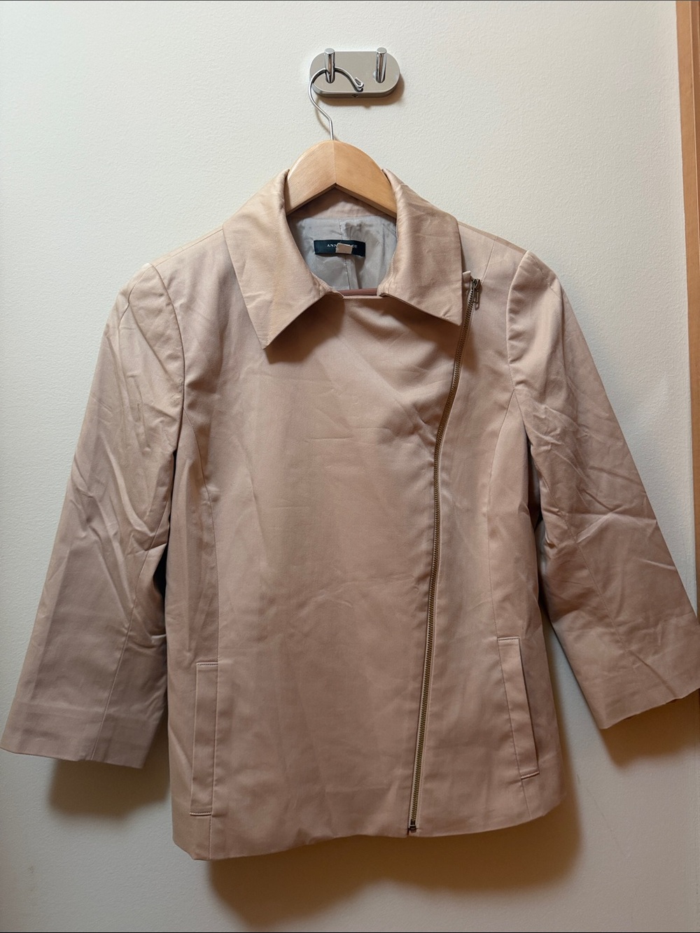 Ann Taylor Blush-Tan Asymmetrical Zip Trench Jacket